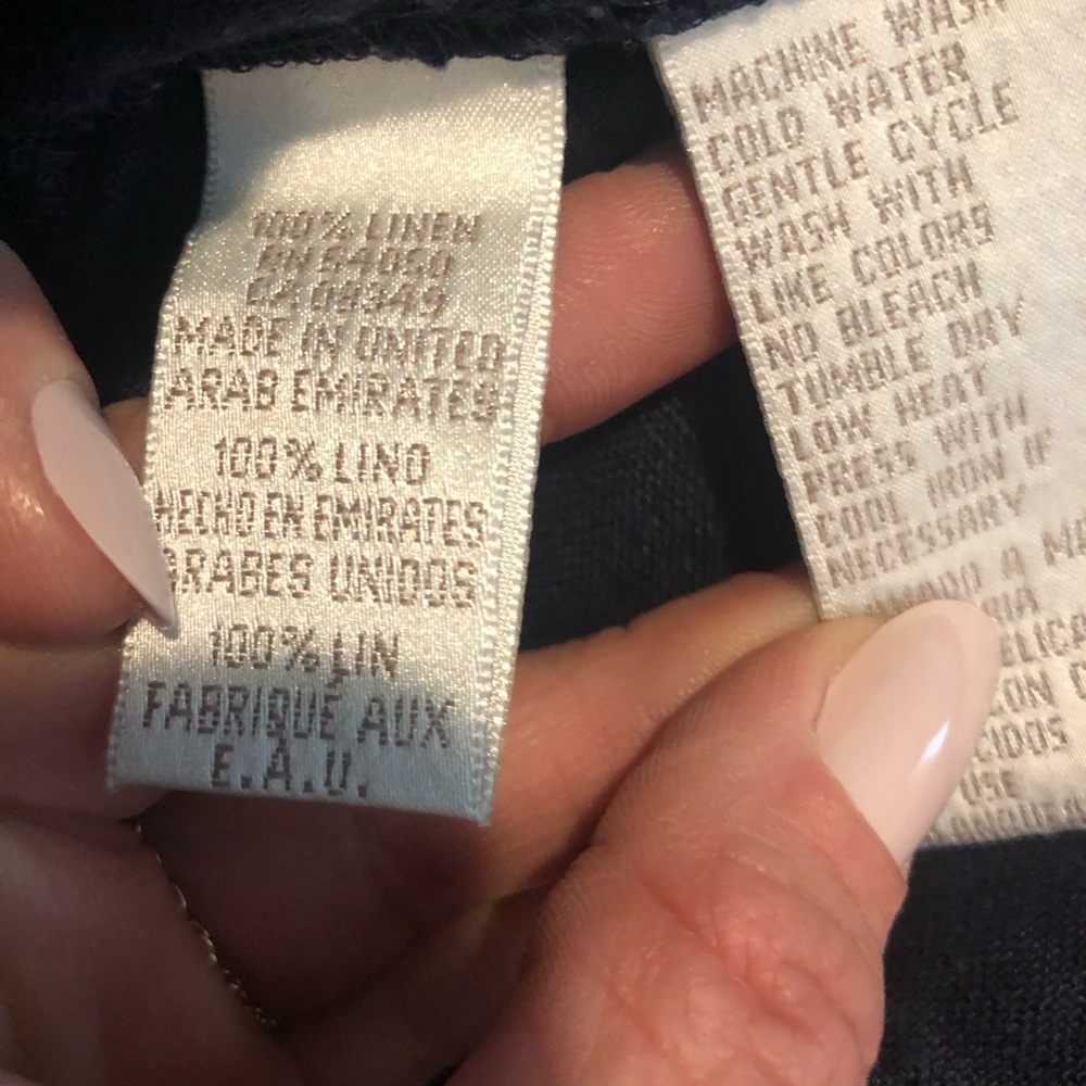 100% Linen Button Up Jacket Drawstring Navy Euc - image 7